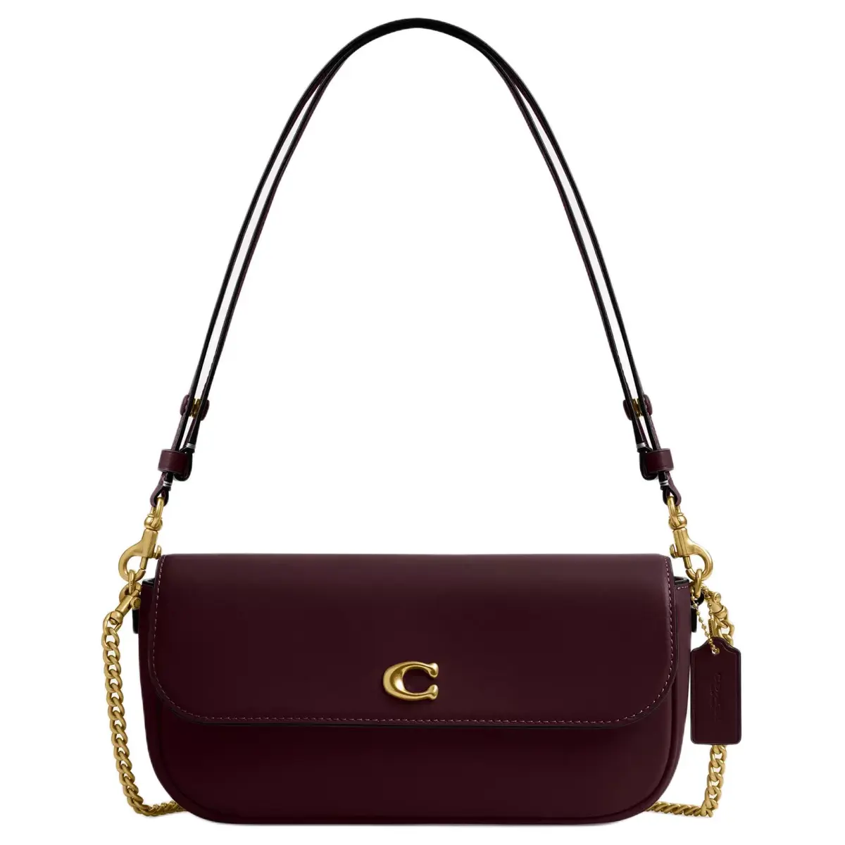COACH Brook Flap Calfskin Shoulder Bag Medium Women's Merlot