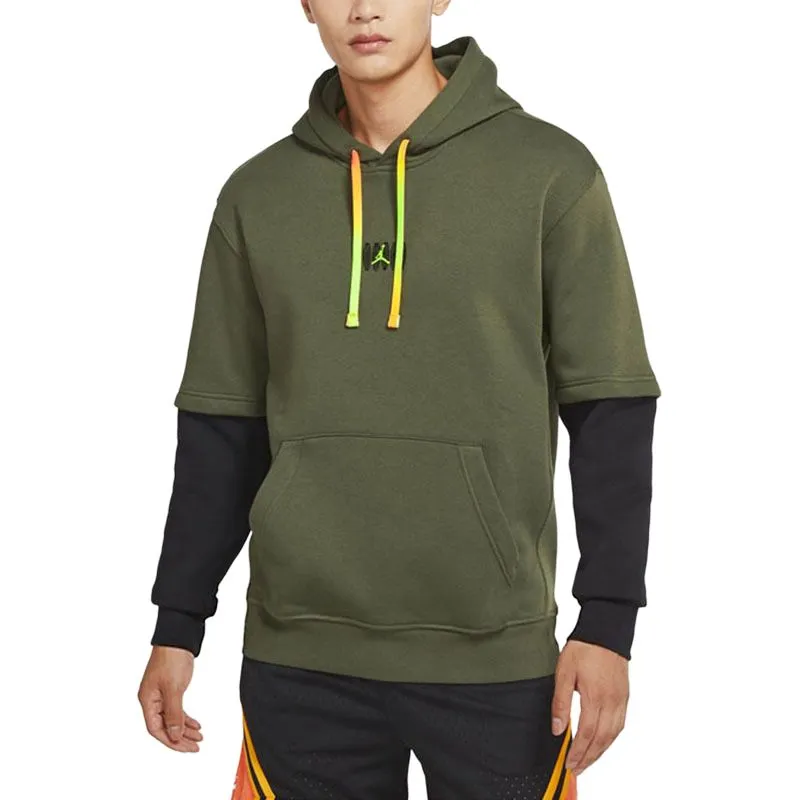 Jordan MVP Sweatshirts Men's Khaki/Black/(Electronic Green) Hooded Moderate Mock Two-Piece