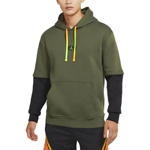 Jordan MVP Sweatshirts Men's Khaki/Black/Electronic Green Hooded Moderate Mock Two Piece