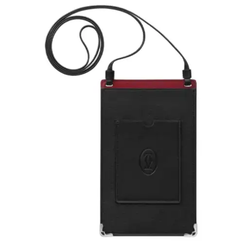 CARTIER Calfskin Shoulder Bag, Crossbody Bag Cell Phone Pouch Unisex Black