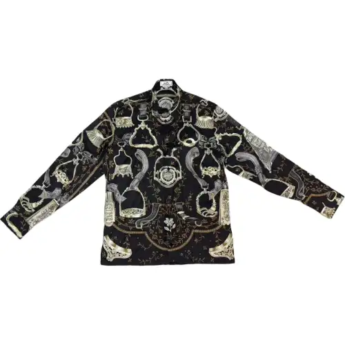 HERMES Shirts Unisex Black Lapel Moderate Straight Fit