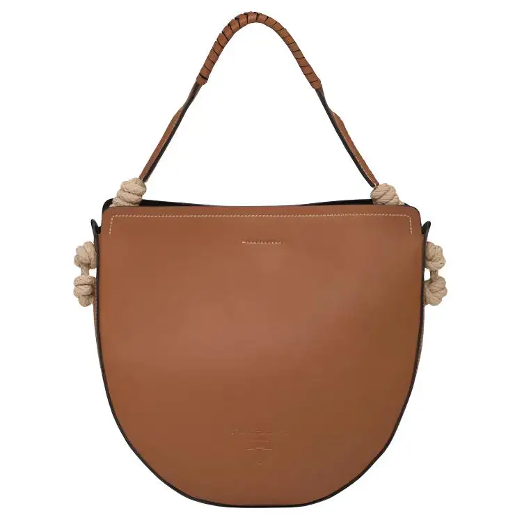 PRADA Woven Rope Leather Handbag Women's Brown