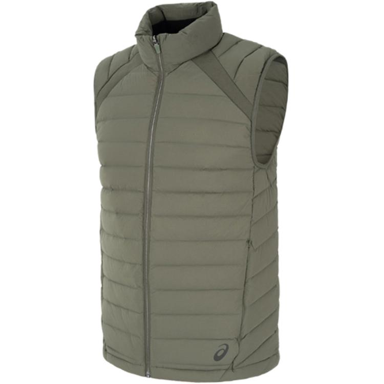 ASICS Down Vests Men's Army Green Stand Collar Moderate Other