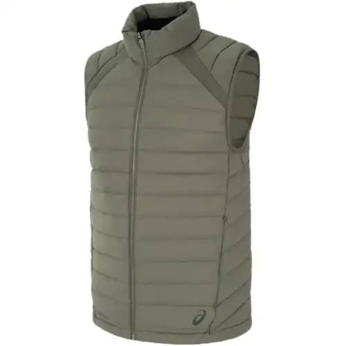 ASICS Down Vests Men's Army Green Stand Collar Moderate Other