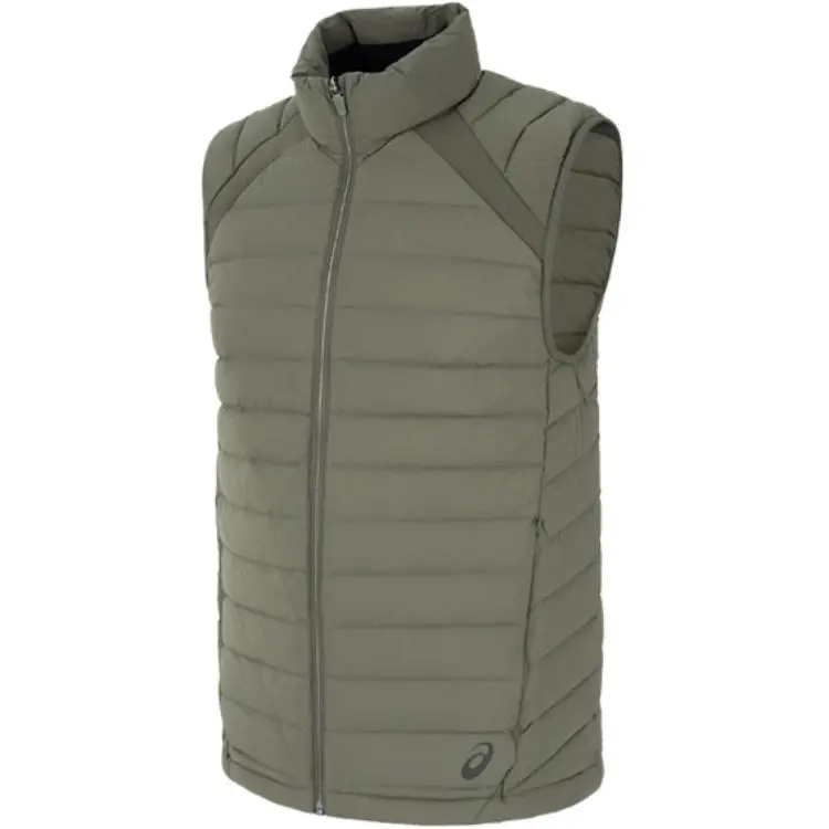 ASICS Down Vests Men's Army Green Stand Collar Moderate Other