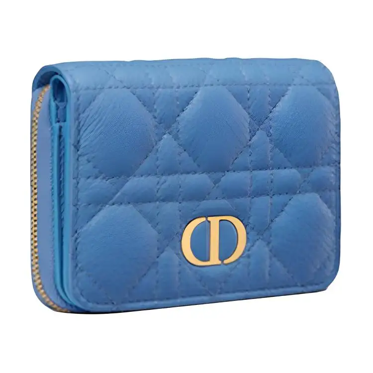 DIOR Soft Calfskin Clutch Card Holder, Wallet Women's Sky Blue