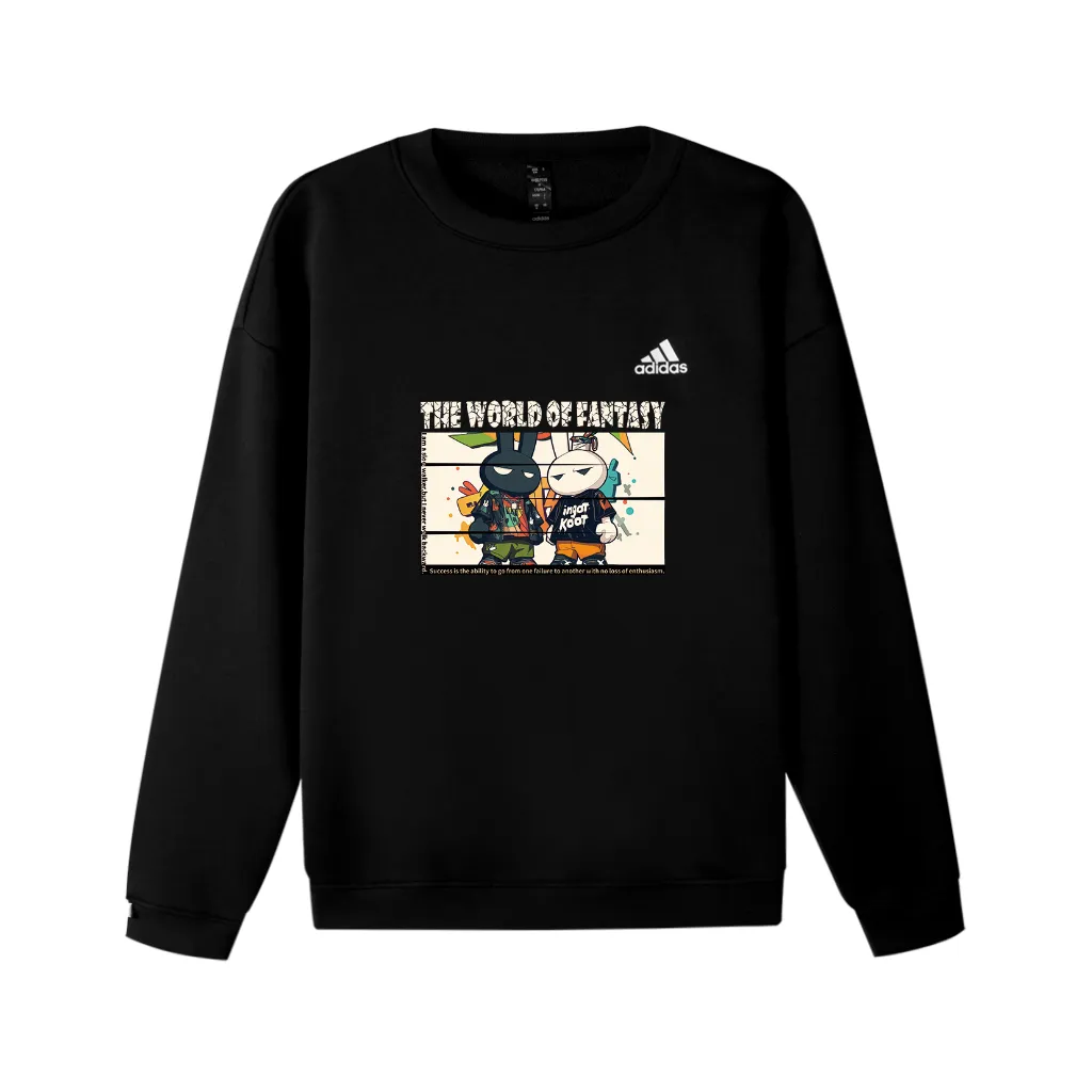 Adidas LABEL Fleece Lined Hip Hop Rabbit M Logo Printed Pattern Crew Neck Loose Fit Drop Shoulder Pullover Long Sleeved