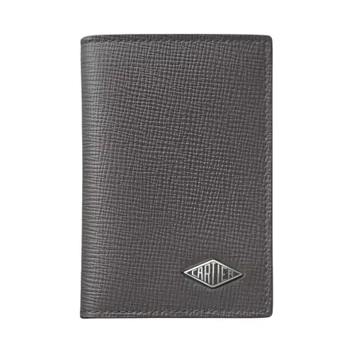CARTIER Grain Calfskin Card Holder Women's Gray