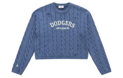 MLB MLB College Style Series Los Angeles Dodgers 25FW Fashion Trend Personality Casual Comfort Skin Friendly Versatile Retro Distressed Cable Round Neck Short Pullover Sweater Women's Dark Violet