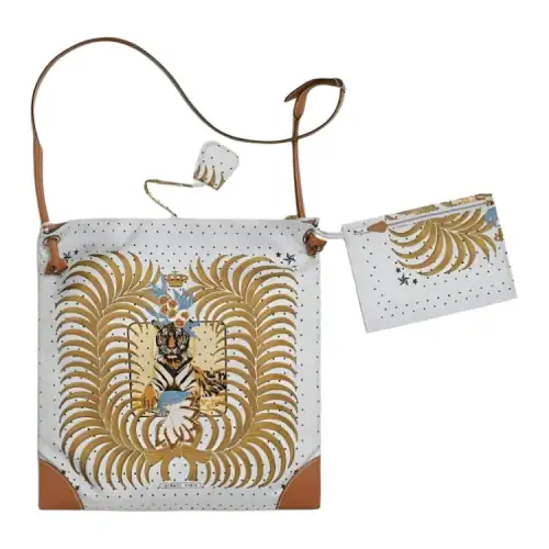 HERMES Silkycity Silk With Swift Calfskin Shoulder Bag Women's White & Multicolor