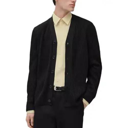 HERMES Knitwear Men's Black V Neck Moderate Cardigan