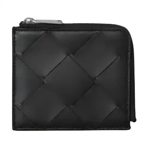 Bottega Veneta Intrecciato Zip Closure Sheepskin With Cow Leather Wallet Men's Black