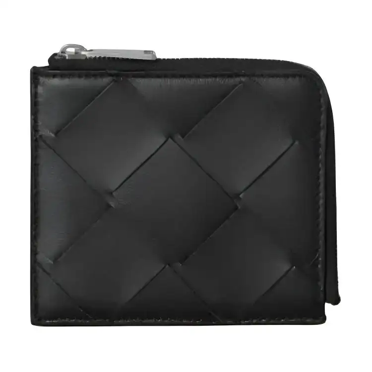 Bottega Veneta Intrecciato Zip Closure Sheepskin With Cow Leather Wallet Men's Black