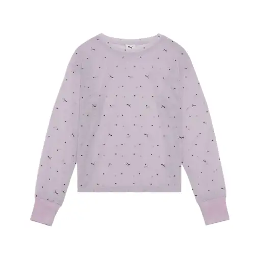 PUMA AOP T Shirts Women's Light Purple Crew Neck Moderate Other