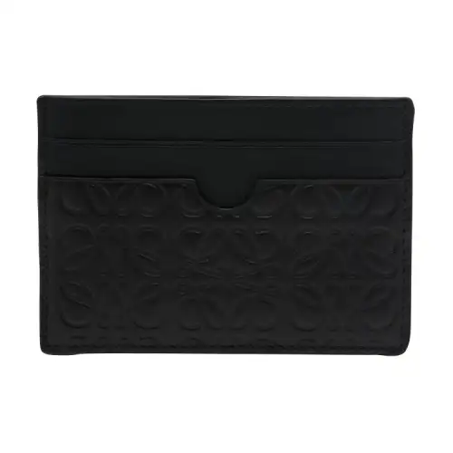 LOEWE Anagram Embossed Cow Leather Card Holder Unisex Black