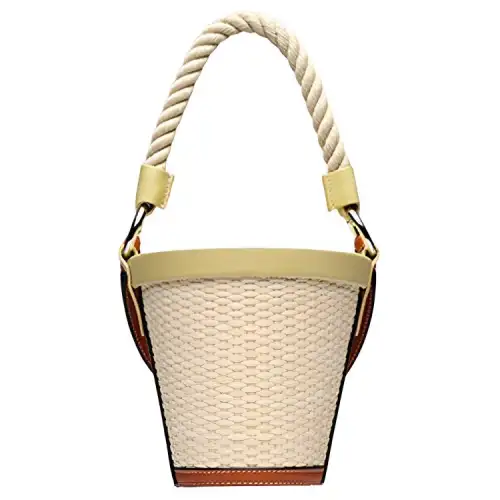 Maison Margiela Rattan With Calfskin And Goatskin Bucket Bag, Shoulder Bag, Crossbody Bag, Handbag Women's Brown/Yellow