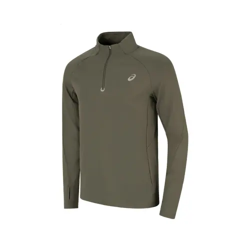 ASICS T Shirts Men's Army Green Stand Collar Moderate