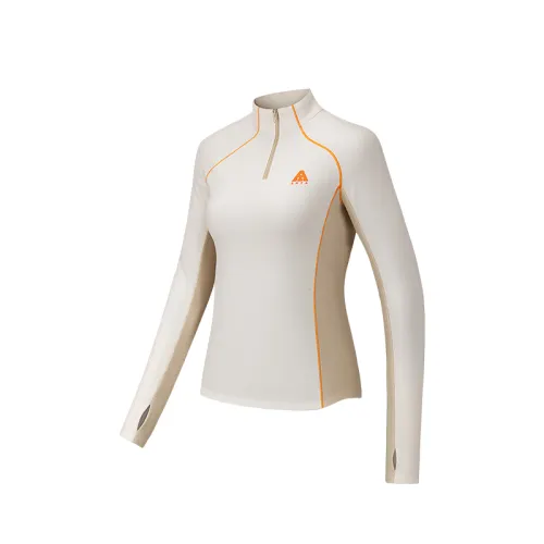 ANTA T Shirts Women's Warm Jade White 1 Stand Collar Moderate Straight Fit