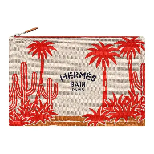 HERMES H Canvas Clutch Women's Multicolor