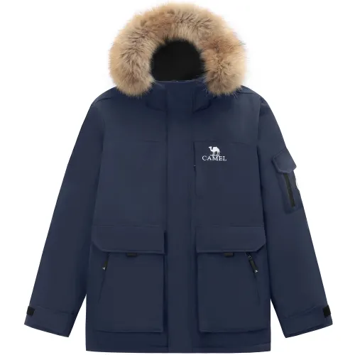 CAMEL Velvet travel wear-resistant removable windproof keep warm water repellent down jacket with hood for men and women, duck down