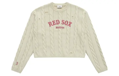 MLB MLB, fashionable trend comfortable retro woolen set with a round collar, sand sweater