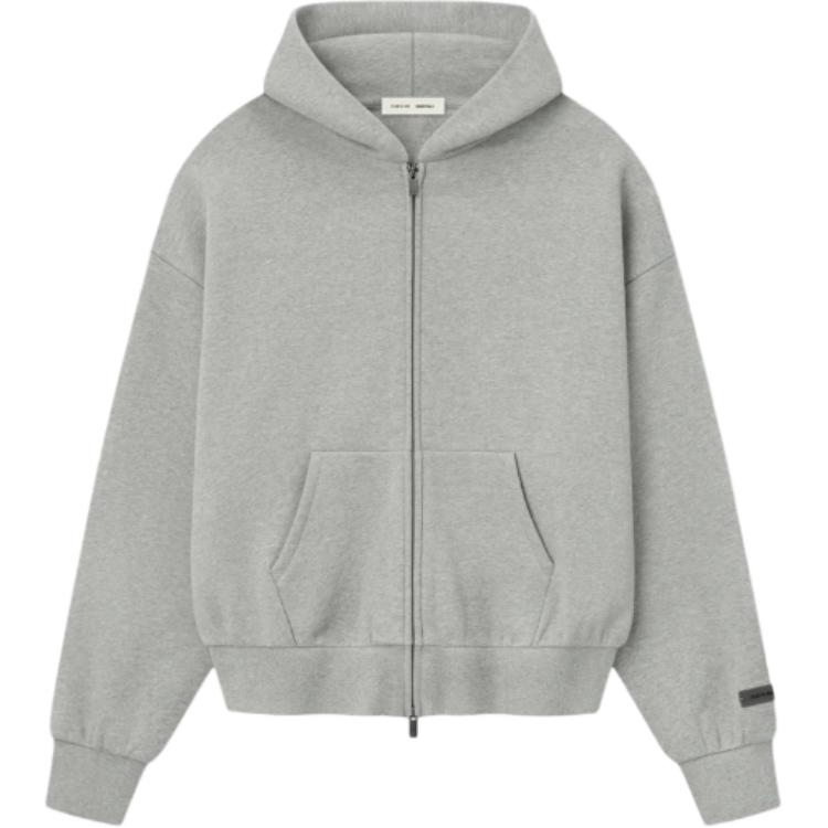 Мужское худи Fear Fear of God Essentials FW25 Classic Fit Fleece Zip-Up Hoodie CONCRETE HEATHER 25 PRING DROP2 (бетон вереск со светлым лаймом)
