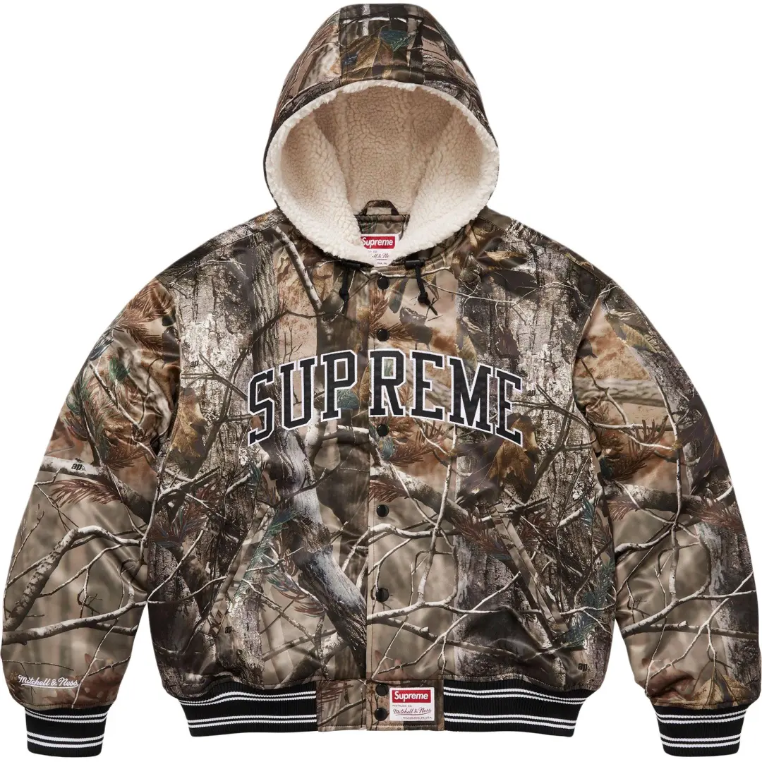 Supreme x Mitchell & Ness FW25 WEEK11 Lined Hooded Satin Varsity Jacket Unisex