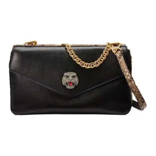 GUCCI Snake Skin With Cow Leather Shoulder Bag, Crossbody Bag Women's Black/python Print