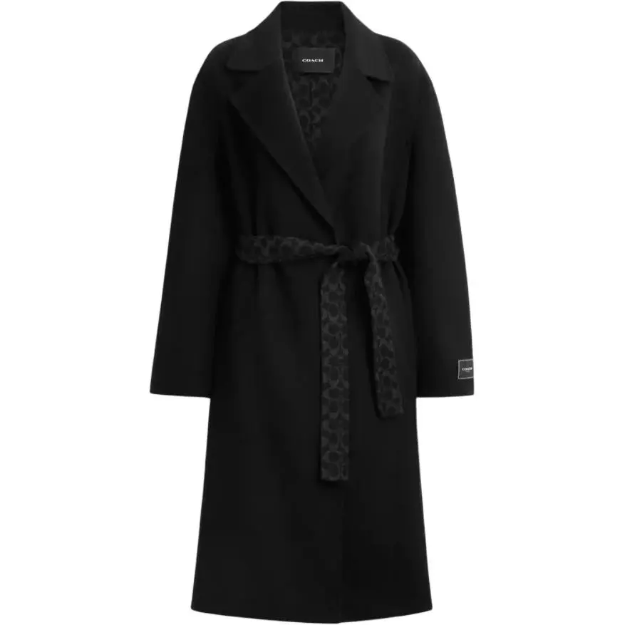 COACH Coats Women's Black Lapel Moderate Nipped-in Waist
