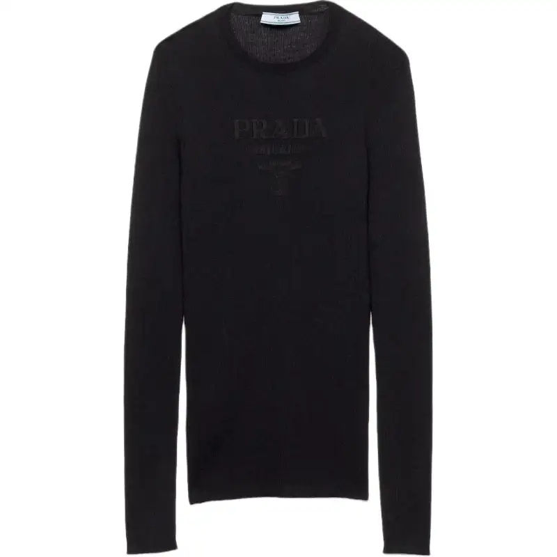 Prada Superfine ribbed intarsia-logo sweater