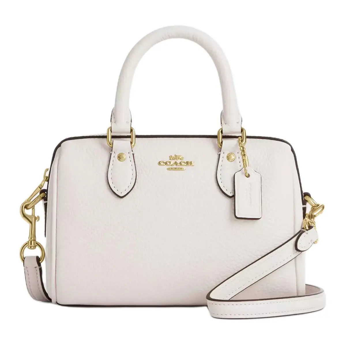 COACH Rowan Pebble Leather Boston Bag, One Shoulder Handbag Mini Women's White
