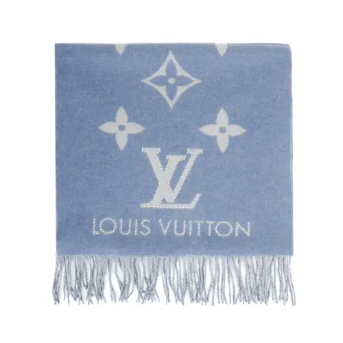 LOUIS VUITTON Studdy Reykjavik Cashmere Knit Scarves Women's Blue