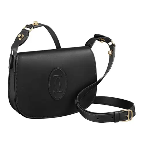 CARTIER Carnassière Calfskin Saddle Bag, Shoulder Bag, Crossbody Bag Women's Nano Black