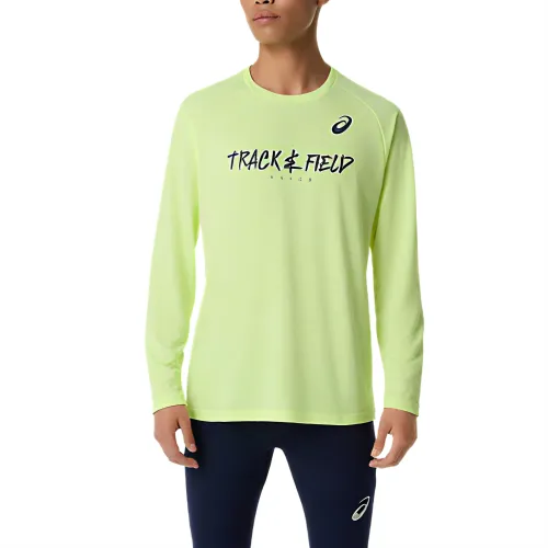 ASICS T Shirts Men's Transparent Yellow Crew Neck Moderate Straight Fit