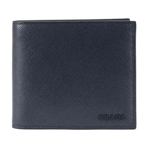 PRADA Cow Leather Wallet Men's Blue