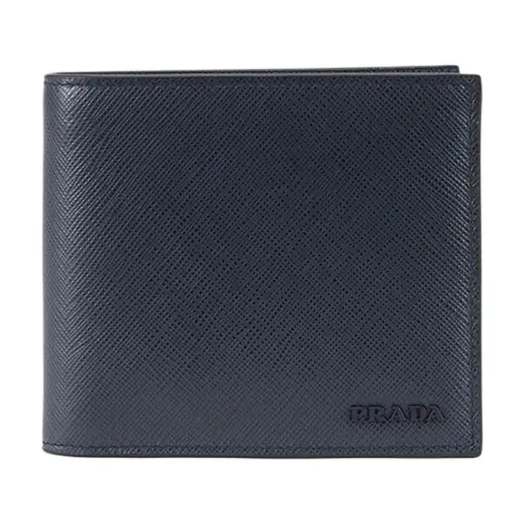 PRADA Cow Leather Wallet Men's Blue