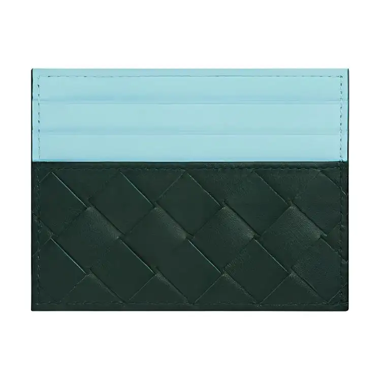 Bottega Veneta Leather Card Holder Men's Jasper/Light Blue