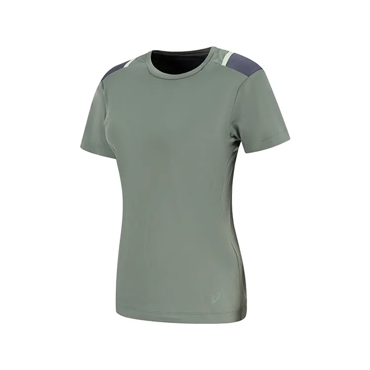 ASICS T Shirts Women's Gray Green Crew Neck Moderate Straight Fit