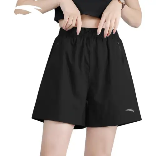 ANTA Sports Shorts Women's 7514 4 Basic Black Pocket With Zipper Thin Straight Fit Pants