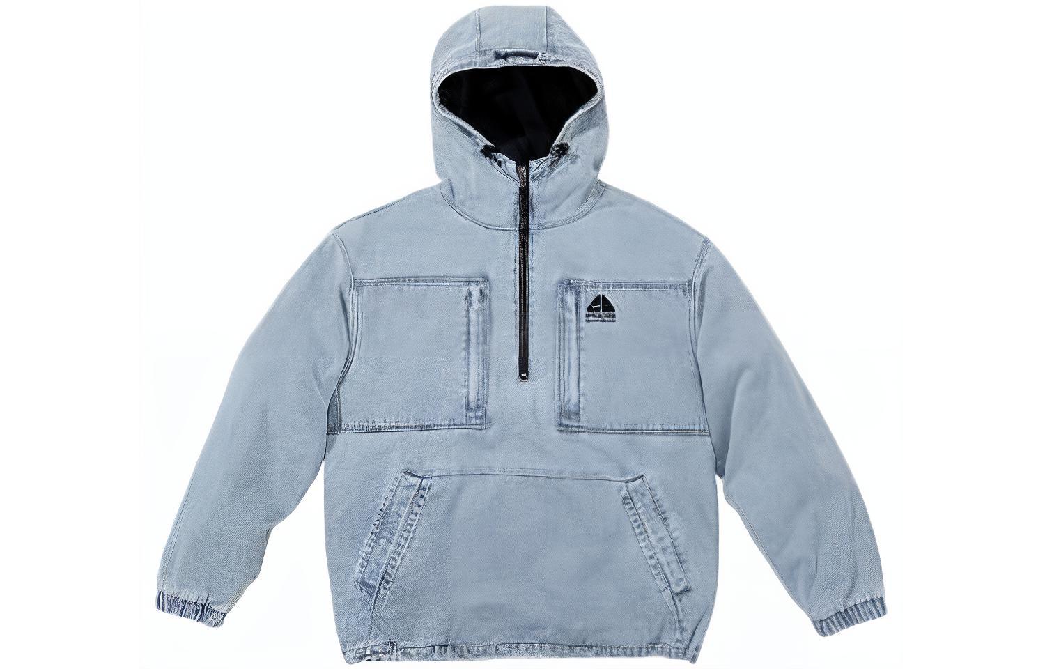 Supreme X nike joint model Nike ACG joint series FW22 Denim Pullover Nike joint ACG series denim hooded jacket logo logo pullover half zipper comfortable and breathable sweatshirt same style for men and women