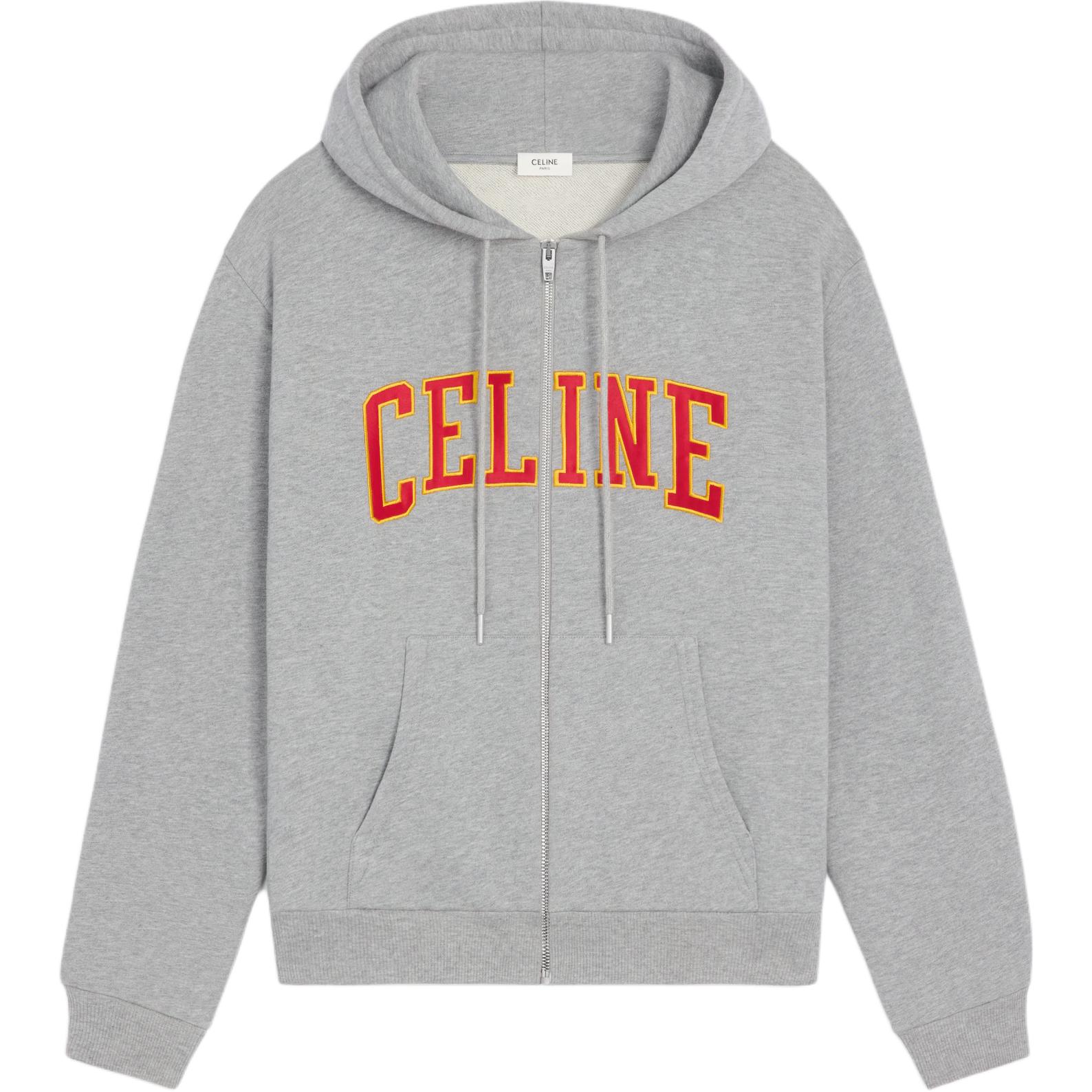 CELINE Sweatshirts Men's Gray Hooded Moderate Cardigan