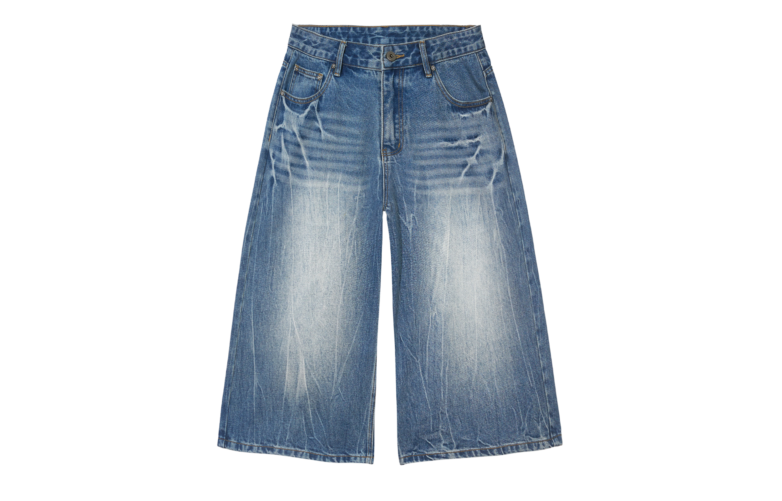Route 66 ROUTE 66 American high street cleanfit lightning crack washed distressed over-the-knee cropped pants casual and versatile retro straight wide-leg summer denim shorts, same style for men and women