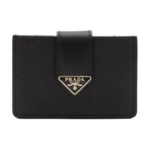 PRADA Saffiano Foldable Saffiano Leather Card Holder Women's Black