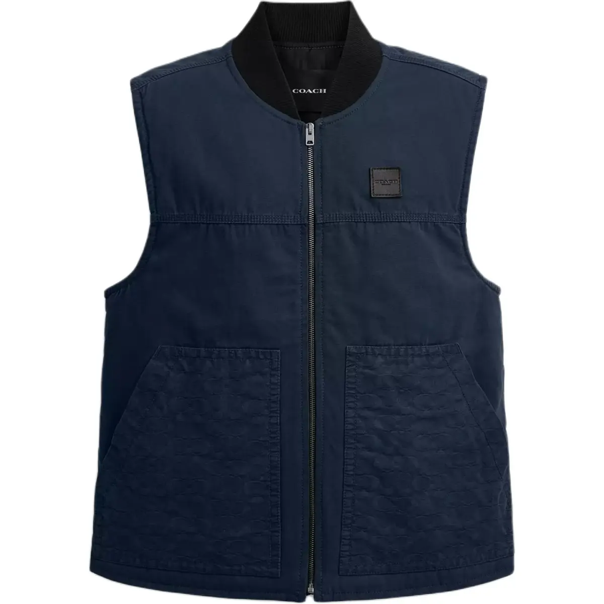 COACH Vests Men's Marine Blue Stand Collar Moderate Other
