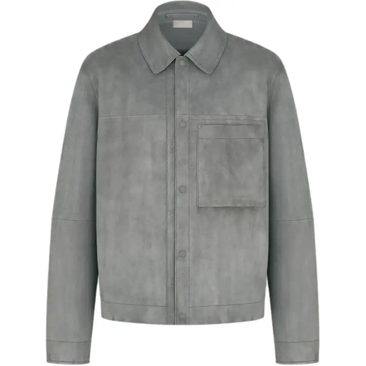DIOR Leather Jackets Men's Coal Gray Lapel Moderate