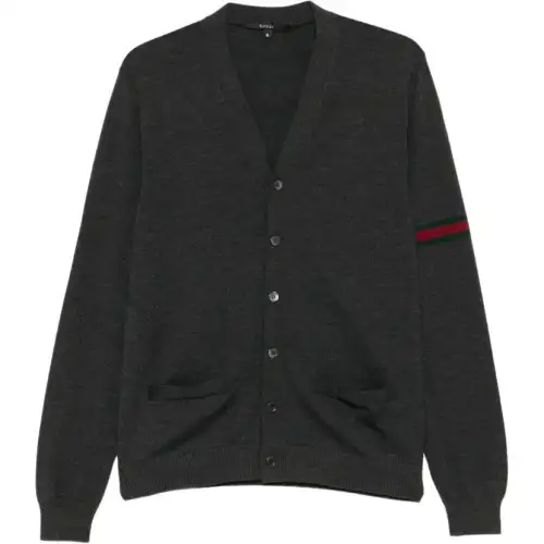 Gucci striped-sleeve V-neck cardigan