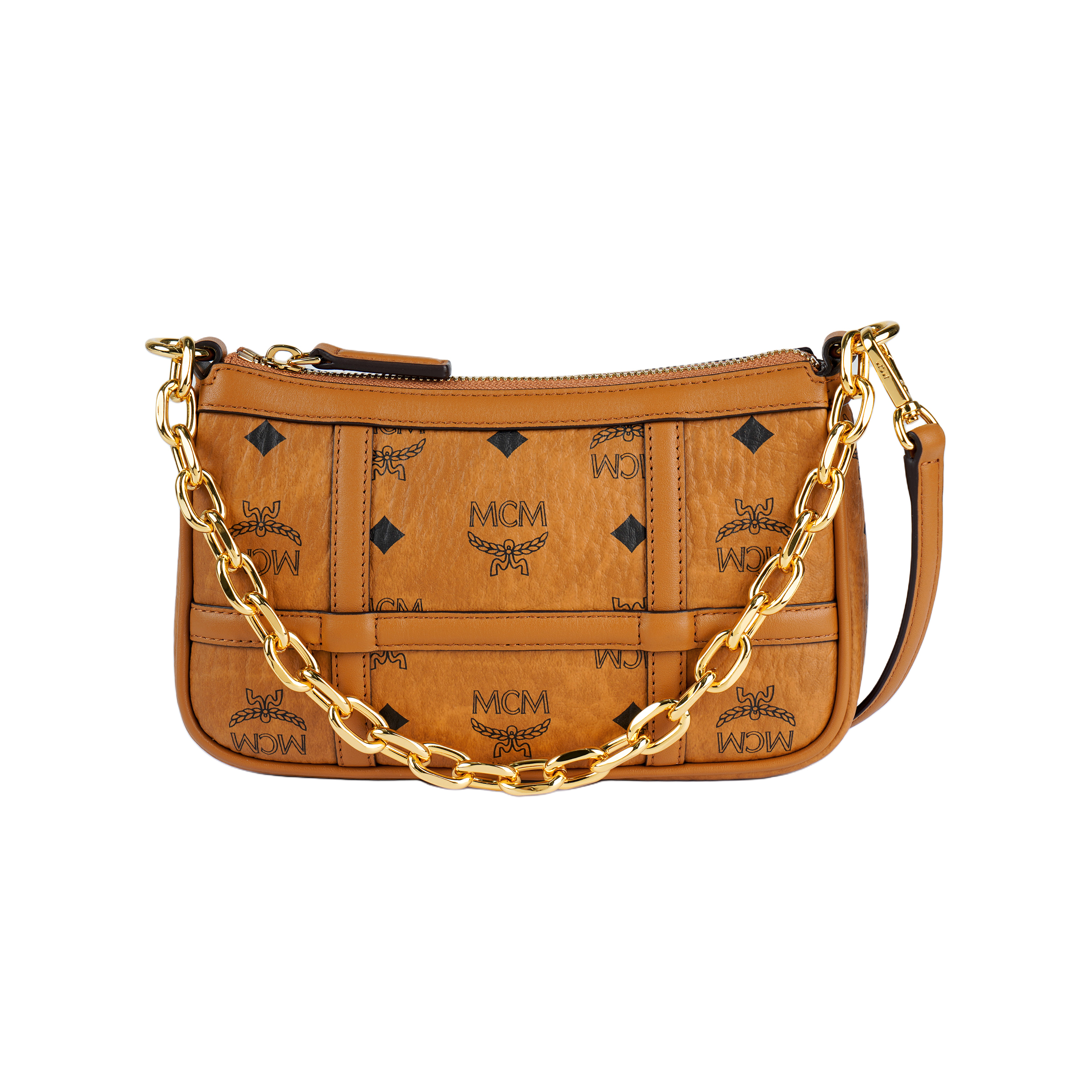 MCM Aren Artificial Leather Pochette, Shoulder Bag, Crossbody Bag Mini Women's Cognac