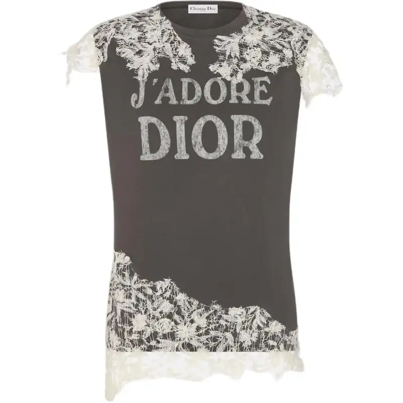 DIOR Tank Tops Women's Gray & Beige Lace Crew Neck Moderate Other