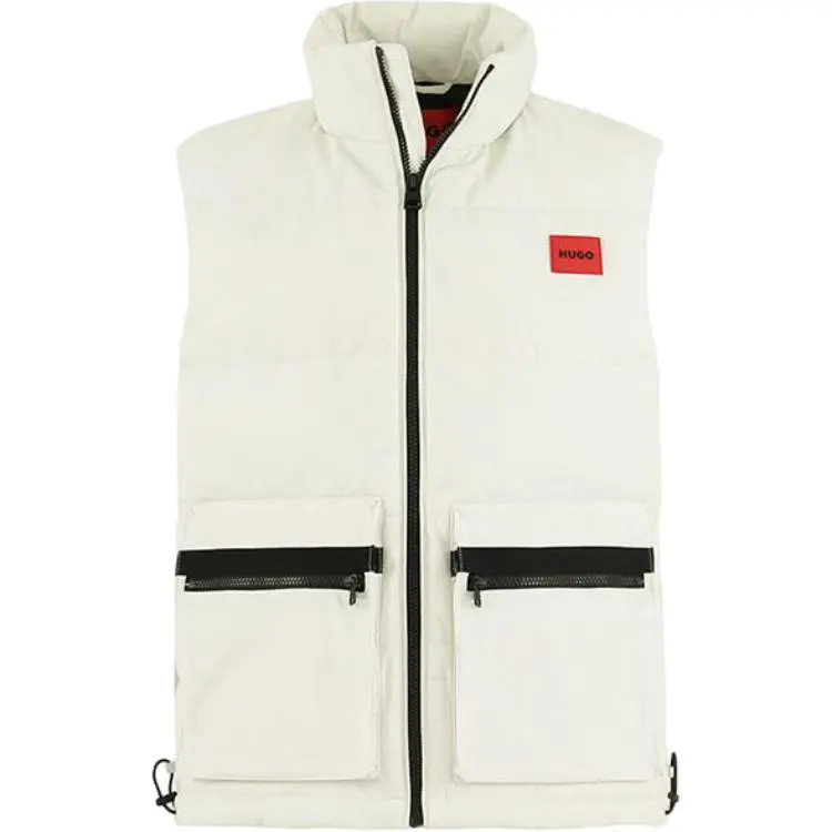 HUGO BOSS Vests Men's White Stand Collar Moderate Other