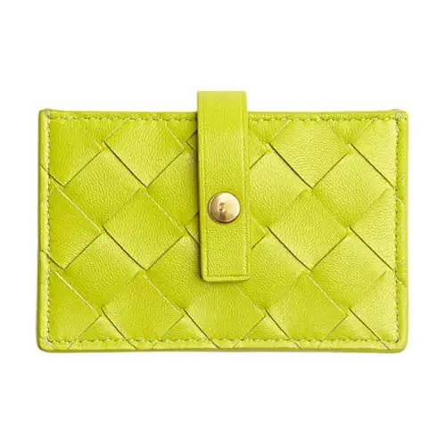 Bottega Veneta Sheepskin With Calfskin Card Holder Women's Kiwi Green